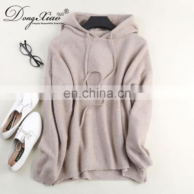 Fahion spring and autumn drawstring women's keep warm cashmere sweater knit hoodies