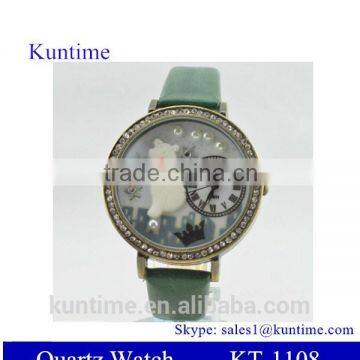 2013 hot gift watches for lady with white diamante, cute cat, quartz movt