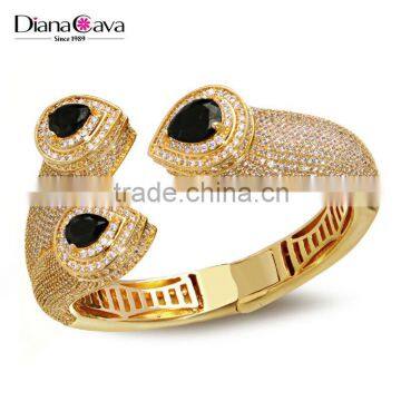 New Products 2016 Gold Plated Jewelry Green Black Zircon Chunky Crystal Bangle