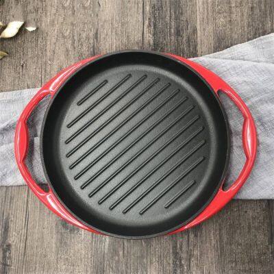 Cast Iron Enamelled Skillet Enamelled Steak Skillet Round Pan With Two Ears Red Enamelled Skillet photo-4