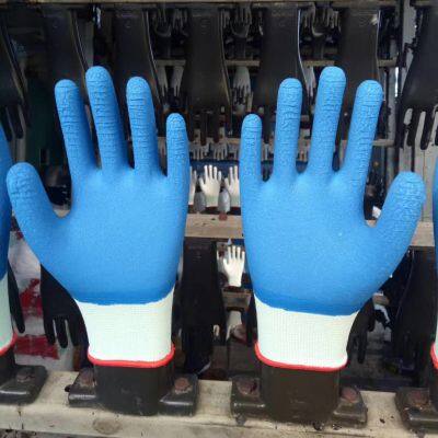 white thread 13 gauge knitted wave wrinkled latex palm coated safety work gloves
