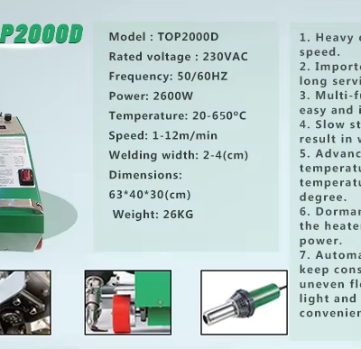 TOP2000D Hot Air Plastic Welding Machine 230V 0.5-12m/min for PVC TPO Waterproof Membrane With Imported Heat Gun & Laser Guide photo-4