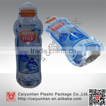 Customized special shaped stand up plastic bags, Standing bottle shaped plastic bag with zipper