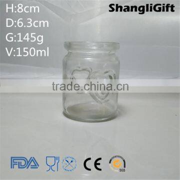 150ml glass pudding bottles/jars with lid heart engraved