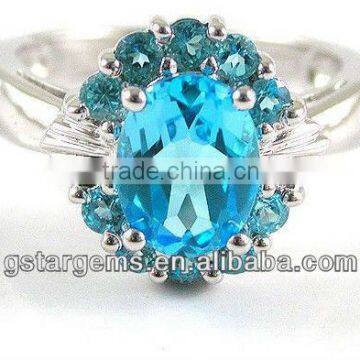 Fashion silver 925 ring, Gemstone ring, blue topaz fancy ring