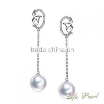 2015 14K White Gold Jewelry Freshwater Pearl Jewelry Pearl Earring 14Carat Gold Plated with Rohdium Mountings Wholesale