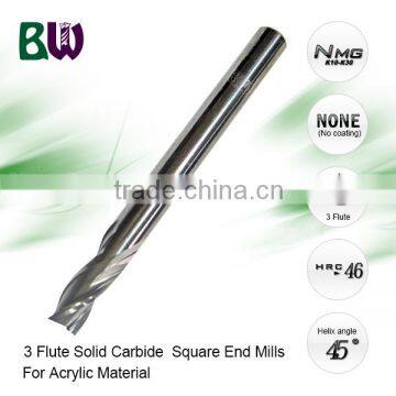 Tungsten Carbide 3 Flute Acrylic endmill For Cutting Acrylic