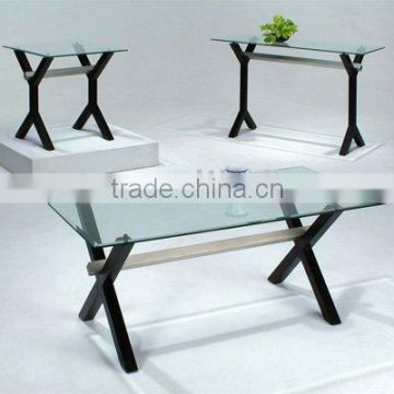 Modern Teapoy / Glass Coffee Table with Black Powder Coat Legs