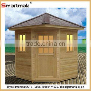 Outdoor wooden sauna room with CE ETL