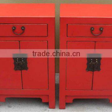 Chinese Antique red bedside corner cabinet