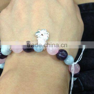 Natural Gemstone Mixed Color Rose Quartz Crystal and Amethyst and Aquamarine With 925 Silver Cherry Bracelet photo-4