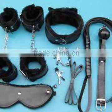 Faux Fur PU Leather Restraint Kit of 7 PCS Kinky Costume Club Bondage Set sex toy HK065