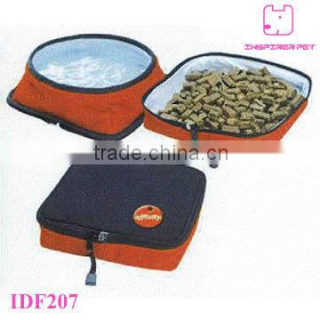 Collapsible Pet Travel Bowl Set with Two Food and Water Bowls in One