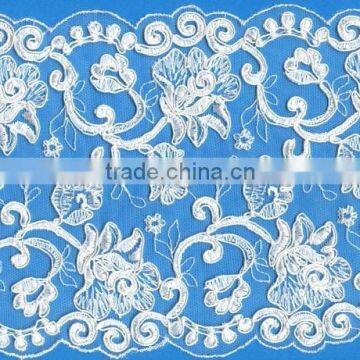White Border Embroidered Lace for Bridal Wedding Dress