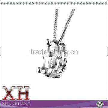 Sterling Silver Austrian Cubic Zirconia Elements Crown Pendant Necklace