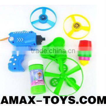 nbt-807234A kids bubble gun Multifunctional children flying disk bubble gun set with flashing top