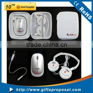 USB Kits Gift Set Portable Computer Acceesories with Wireless Mouse LED USB Light Wired Headphones