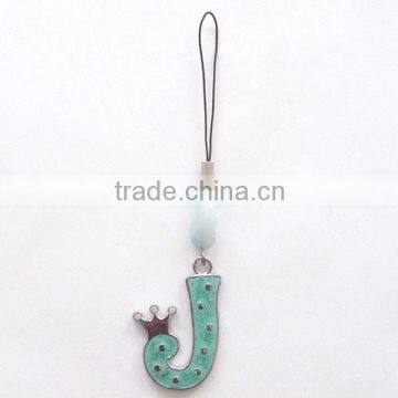 2012 fashion zinc alloy enamel letter mobile straps