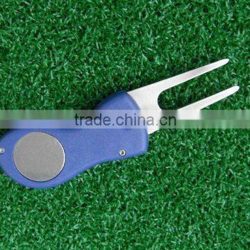 retractable deluxe automatic golf pitch fork with ball marker