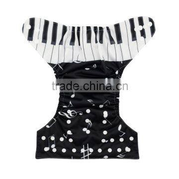 2016 ALVA Black and White Piano Melody Printed Positioning Pocket Diaper One Size and Reusable Baby Cloth Diapers in China photo-2