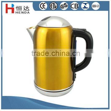 CE/GS/ROHS/LFGB/BSCI /ETL/CETL Aprroved 1.8L Yellow Color Stainle Steel Cordless Electric Water Kettle / HDK-200A-Y