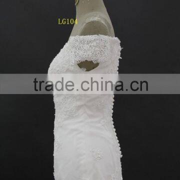 Off-shoulder Straight Neckline Horse Tail at Hem Make Ruffle Effect Sheath Wedding Dress photo-4