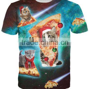 New fashion custom Christmas galaxy space pizza cat t-shirt animal 3d t shirt