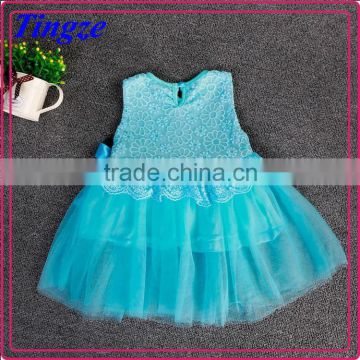 Fashion lace bowknot sleeveless girls dresses little kids fancy summer dress designs