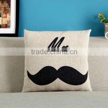 Mrs Lip and Mr Mustache Couple Linen Throw Pillow Case Decorative Cushion Cover