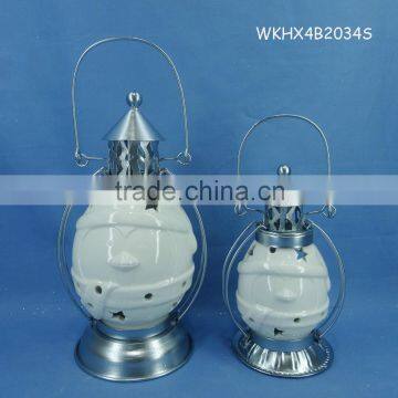 Animal pattern handcraft white iron lantern