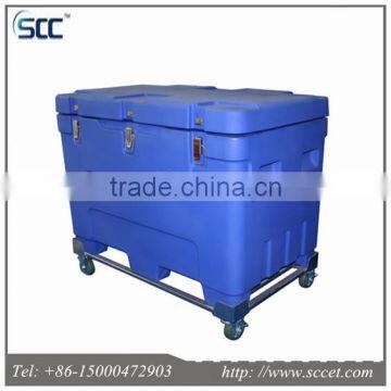 Rotational LLDPE dry ice chilly box with wheels for storing dry ice