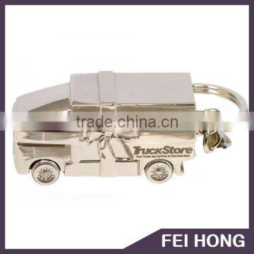 Custom gift zinc alloy truck design full 3D shiny nickel keychain