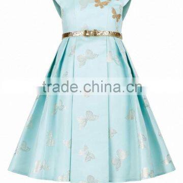 China supplier long anti-static girl dress cap sleeve golden corduroy girl dress printed OEM/ODM flower girl dress