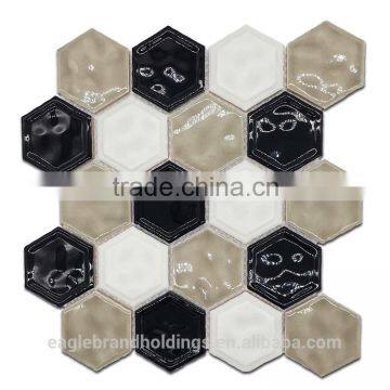 handmake mosaic ceramic tile,glazed surface gloss hexagonal shape