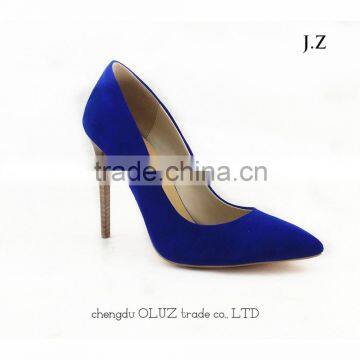 OP030 Women Dress Pump Shoes Suede Fabric Pointed Toe Wood High Heel Pump Shoes for lady