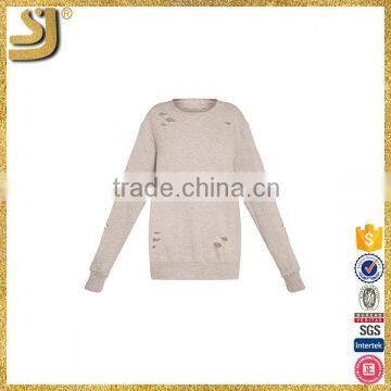 American Style Hoodies, Grey Ripped Oversized Sweatshirt, High Quality Cotton Hoodies for Women photo-3