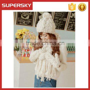 V-197 Cable winter warming sweet crochet hat scarf gloves set /winter scarf/cute hat/warmer gloves