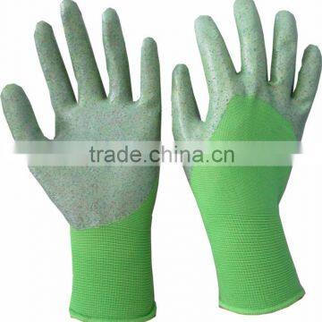 Palm half coated nitrile nylon gloves with green shell