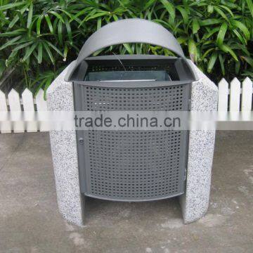 commercial granite and metal garden waste bin, grey steel waste bin with concret stands,outdoor waste bin with galvanized liner