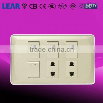 V6_3D Series Wall Switch 4 gang with 2 pin universal socket