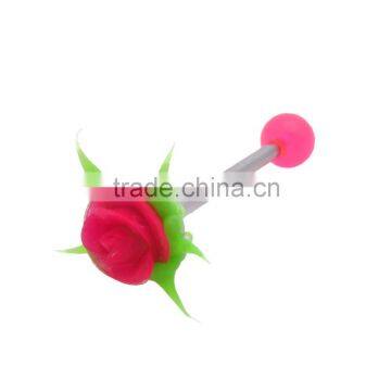 Silicone Flower Shape Topper Tongue Ring Acrylic Ball Ends - Completely Customizable Post - Select Material, Gauge and Length.