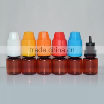 E liquid 5ml amber pet plastic dropper bottle with childproof and tamperproof cap