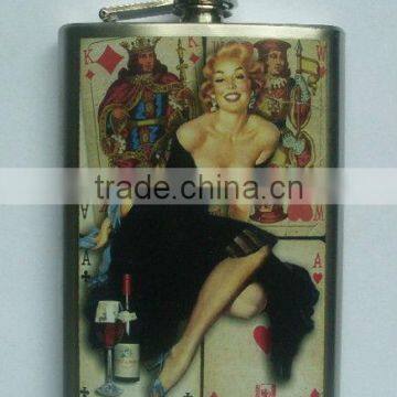 6oz hip flask with water-tranfer printing lady flask