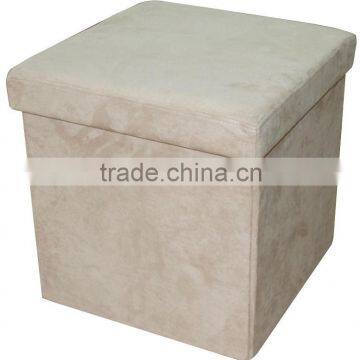 beige suede folding storage stool