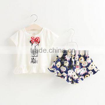 Factory Supply Comfortable Cartoon Children Summer White T-shirt and Short Pants Suit