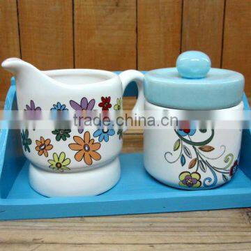 Wholesale Dream Flower Ceramic sugar bowl with creamer set