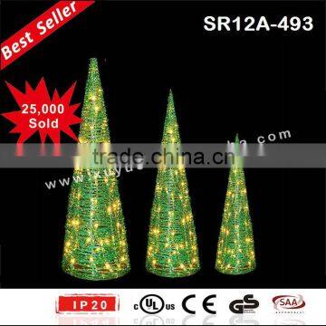 3pcs LED rattan Christmas cones set with light