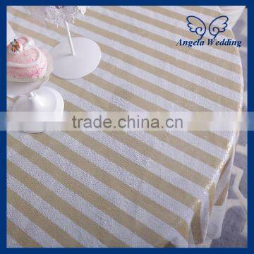 CL055B New 2015 wedding champagne and white stripe sequin table cloth