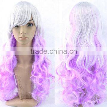 Dolly carton wigs for sale Synthetic green multi color silk wave wig N409