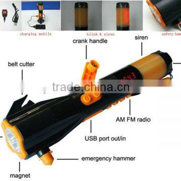 Emergency Tools in car & Emergency torch with Siren & Crank torch with Radio